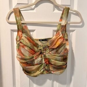 Zara Ruched Crop Tank in Green & Orange